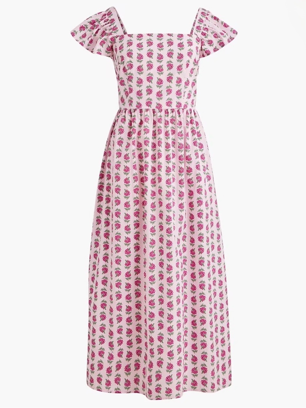 NWT J. CREW FACTORY Ruffle-Sleeve Midi Dress Paris Pink Multi w/ Pockets Size 14 - Picture 2 of 12